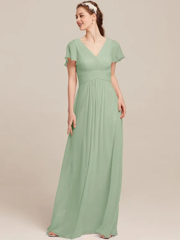 Robes de demoiselle d'honneur en mousseline de soie ligne A longueur au sol robes formelles