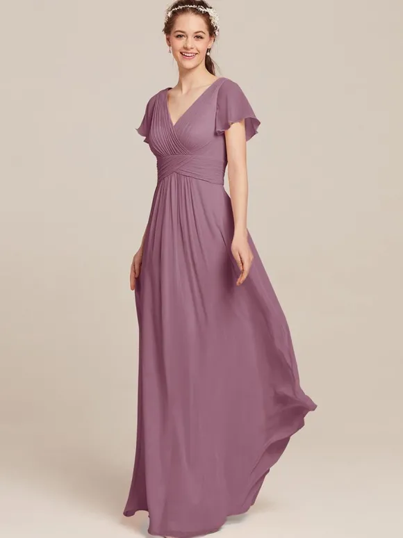 Robes de demoiselle d'honneur en mousseline de soie ligne A longueur au sol robes formelles