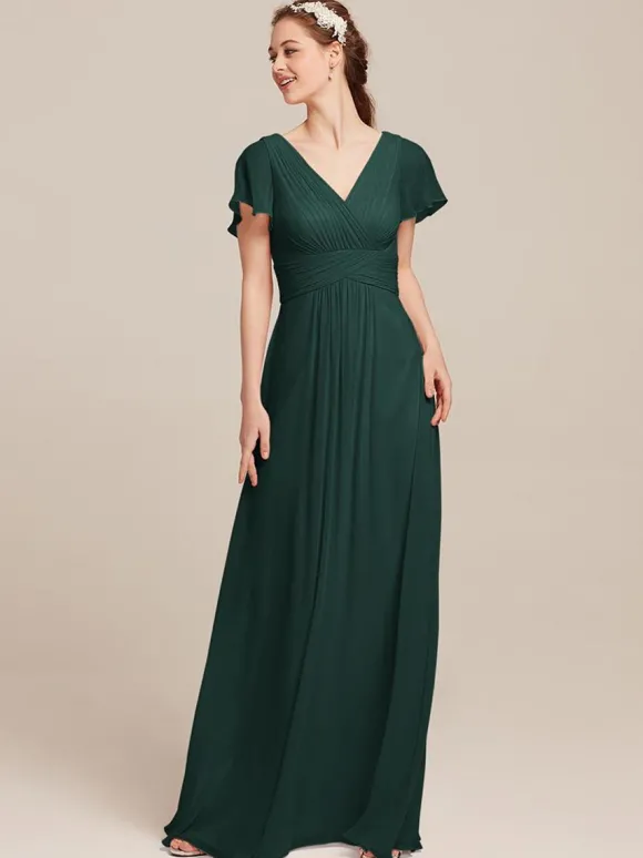 Robes de demoiselle d'honneur en mousseline de soie ligne A longueur au sol robes formelles