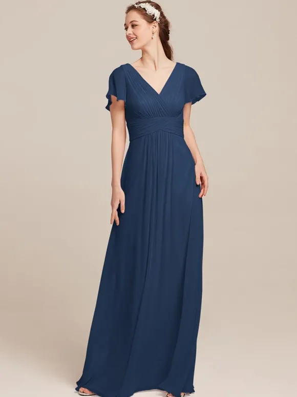 Robes de demoiselle d'honneur en mousseline de soie ligne A longueur au sol robes formelles