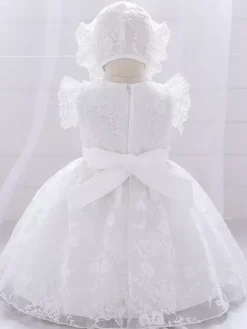 Robes de demoiselle d'honneur blanches robes d'occasion spéciale dentelle blanche sans manches col bijou robes de demoiselle d'honneur