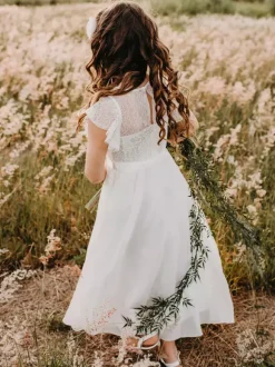 Robes de demoiselle d'honneur de mariage robes pour occasions spéciales blanches manches courtes n艙uds