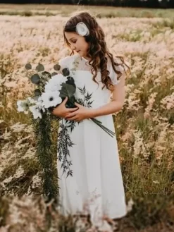 Robes de demoiselle d'honneur de mariage robes pour occasions spéciales blanches manches courtes n艙uds