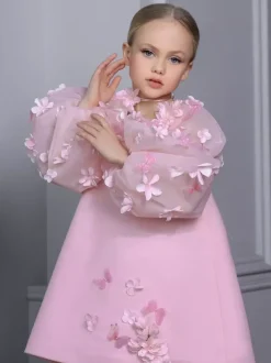 Robes de demoiselle d'honneur de mariage robes d'occasion spéciale roses manches longues appliques