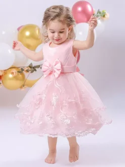 Robes de demoiselle d'honneur blanches robes d'occasion spéciale dentelle rose sans manches col bijou robes de demoiselle d'honneur