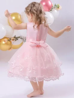 Robes de demoiselle d'honneur blanches robes d'occasion spéciale dentelle rose sans manches col bijou robes de demoiselle d'honneur
