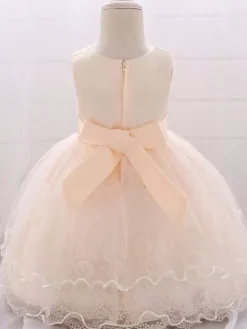 Robes de demoiselle d'honneur blanches robes d'occasion spéciale dentelle rose sans manches col bijou robes de demoiselle d'honneur
