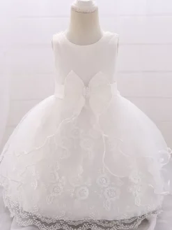Robes de demoiselle d'honneur blanches robes d'occasion spéciale dentelle rose sans manches col bijou robes de demoiselle d'honneur
