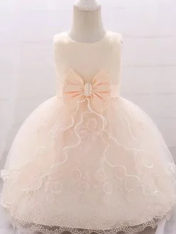 Robes de demoiselle d'honneur blanches robes d'occasion spéciale dentelle rose sans manches col bijou robes de demoiselle d'honneur