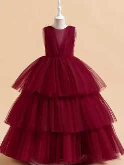 Robes de demoiselle d'honneur blanches robes d'occasion spéciale en Tulle vert foncé sans manches col bijou robes de demoiselle d'honneur