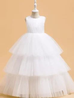 Robes de demoiselle d'honneur blanches robes d'occasion spéciale en Tulle vert foncé sans manches col bijou robes de demoiselle d'honneur