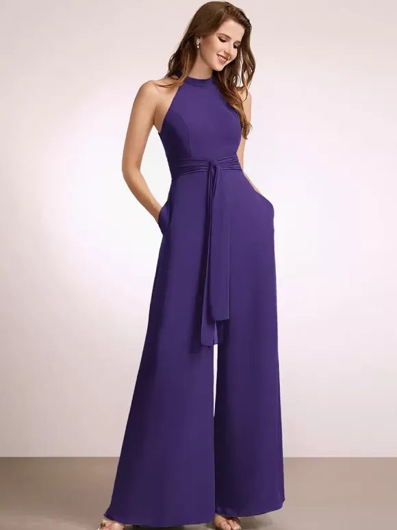 Robes de demoiselle d'honneur combinaison longueur au sol fermeture éclair robe de bal en polyester