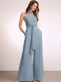 Robes de demoiselle d'honneur combinaison longueur au sol fermeture éclair robe de bal en polyester