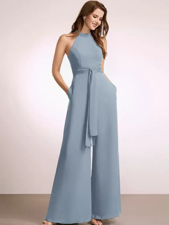 Robes de demoiselle d'honneur combinaison longueur au sol fermeture éclair robe de bal en polyester