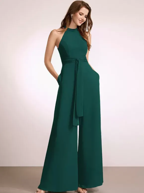 Robes de demoiselle d'honneur combinaison longueur au sol fermeture éclair robe de bal en polyester