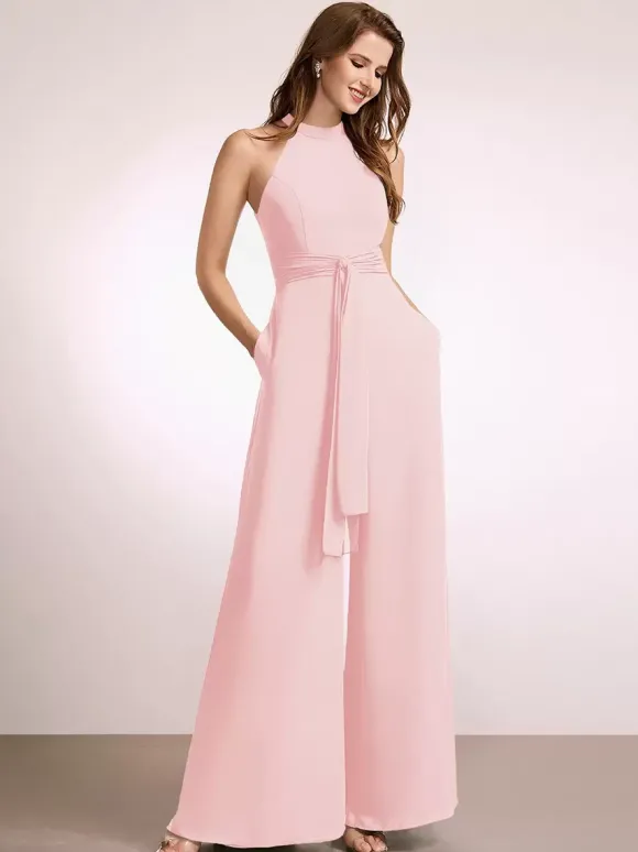 Robes de demoiselle d'honneur combinaison longueur au sol fermeture éclair robe de bal en polyester
