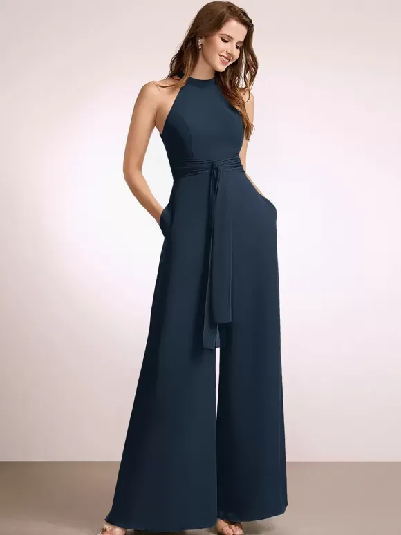 Robes de demoiselle d'honneur combinaison longueur au sol fermeture éclair robe de bal en polyester