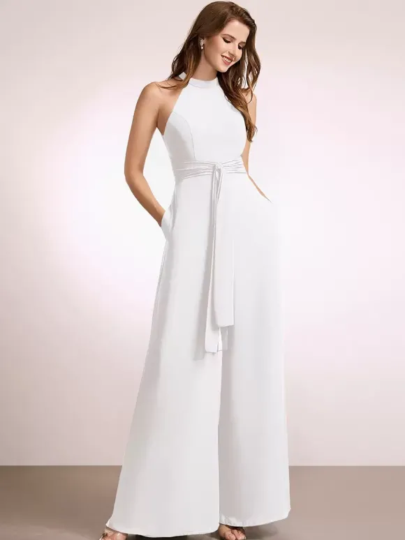 Robes de demoiselle d'honneur combinaison longueur au sol fermeture éclair robe de bal en polyester