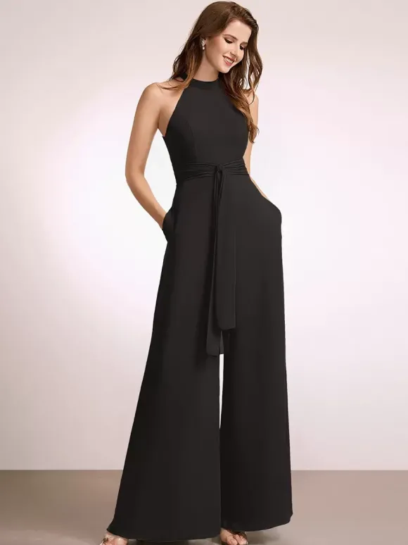 Robes de demoiselle d'honneur combinaison longueur au sol fermeture éclair robe de bal en polyester