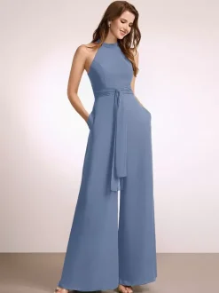 Robes de demoiselle d'honneur combinaison longueur au sol fermeture éclair robe de bal en polyester