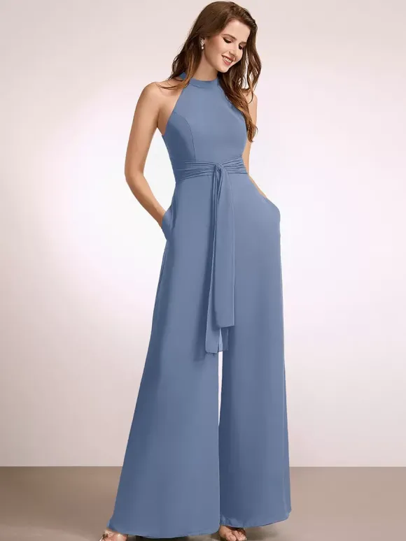 Robes de demoiselle d'honneur combinaison longueur au sol fermeture éclair robe de bal en polyester
