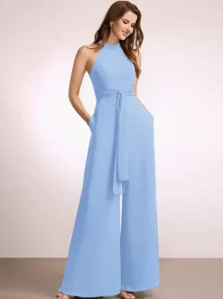 Robes de demoiselle d'honneur combinaison longueur au sol fermeture éclair robe de bal en polyester
