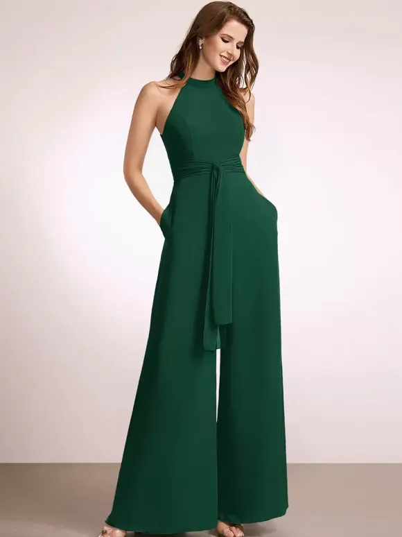 Robes de demoiselle d'honneur combinaison longueur au sol fermeture éclair robe de bal en polyester