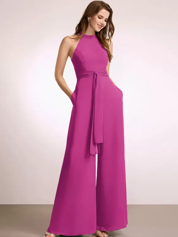 Robes de demoiselle d'honneur combinaison longueur au sol fermeture éclair robe de bal en polyester