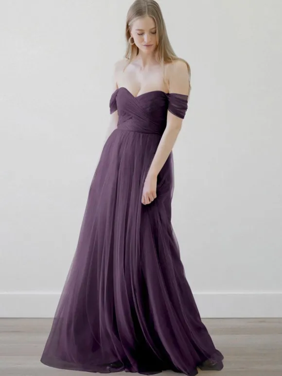 Robes de demoiselle d'honneur trapèze robe de soirée de mariage en tulle longueur au sol fermeture éclair