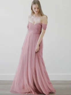 Robes de demoiselle d'honneur trapèze robe de soirée de mariage en tulle longueur au sol fermeture éclair