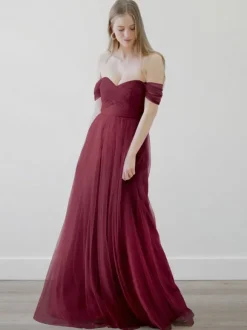 Robes de demoiselle d'honneur trapèze robe de soirée de mariage en tulle longueur au sol fermeture éclair