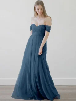 Robes de demoiselle d'honneur trapèze robe de soirée de mariage en tulle longueur au sol fermeture éclair