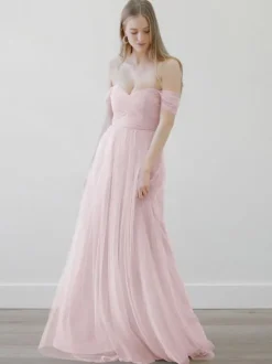 Robes de demoiselle d'honneur trapèze robe de soirée de mariage en tulle longueur au sol fermeture éclair