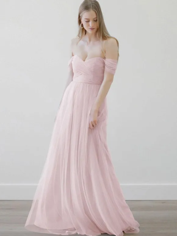 Robes de demoiselle d'honneur trapèze robe de soirée de mariage en tulle longueur au sol fermeture éclair