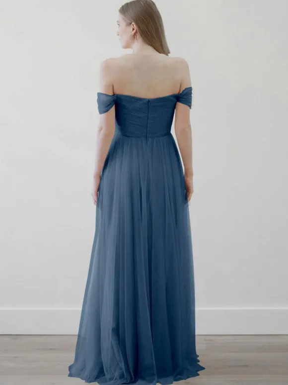 Robes de demoiselle d'honneur trapèze robe de soirée de mariage en tulle longueur au sol fermeture éclair