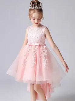Robes de demoiselle d'honneur de mariage Robes d'occasion spéciale Dentelle rose pâle sans manches