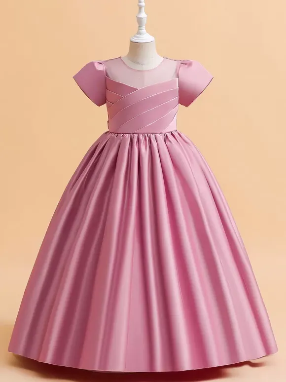 Robes de demoiselle d'honneur blanches robes d'occasion spéciale tissu en Satin rose camée manches courtes col bijou robes de demoiselle d'honneur