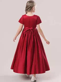 Robes de demoiselle d'honneur blanches robes d'occasion spéciale tissu en Satin rose camée manches courtes col bijou robes de demoiselle d'honneur