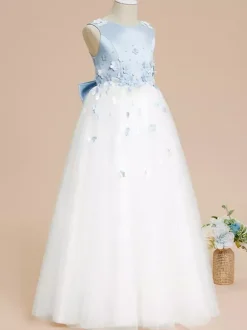 Robes de demoiselle d'honneur de mariage robes d'occasion spéciale bleu bébé n艙uds sans manches