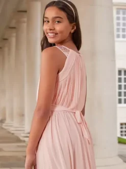 Robes de demoiselle d'honneur de mariage Robes d'occasion spéciale Rose sans manches Paillettes