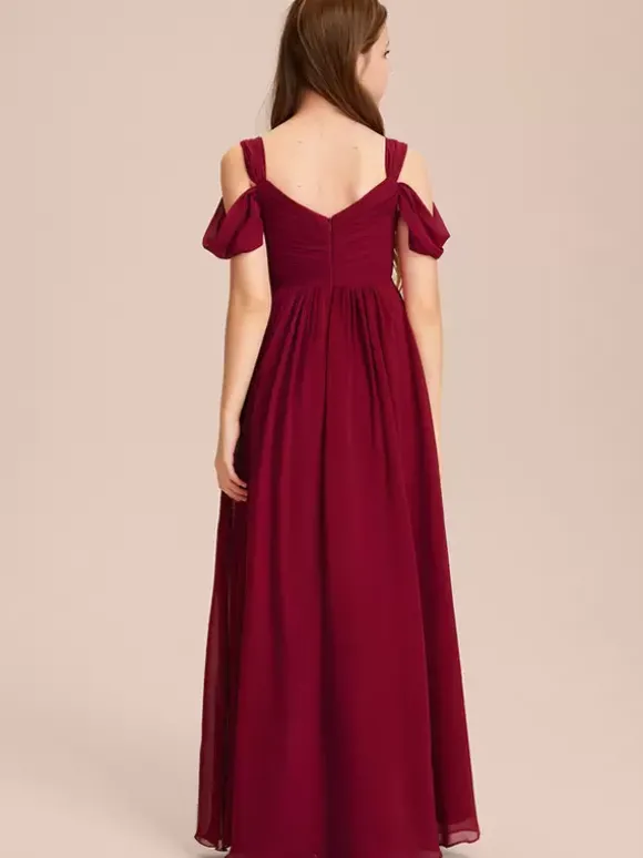 Robes de demoiselle d'honneur blanches Robes pour occasions spéciales Robes de demoiselle d'honneur en mousseline de soie ivoire sans manches à col en c艙ur