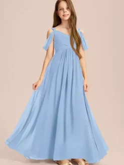 Robes de demoiselle d'honneur blanches Robes pour occasions spéciales Robes de demoiselle d'honneur en mousseline de soie ivoire sans manches à col en c艙ur