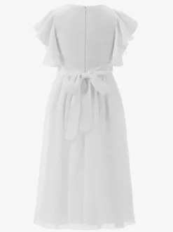 Robes de demoiselle d'honneur en mousseline de soie ivoire manches courtes col bijou robes de demoiselle d'honneur