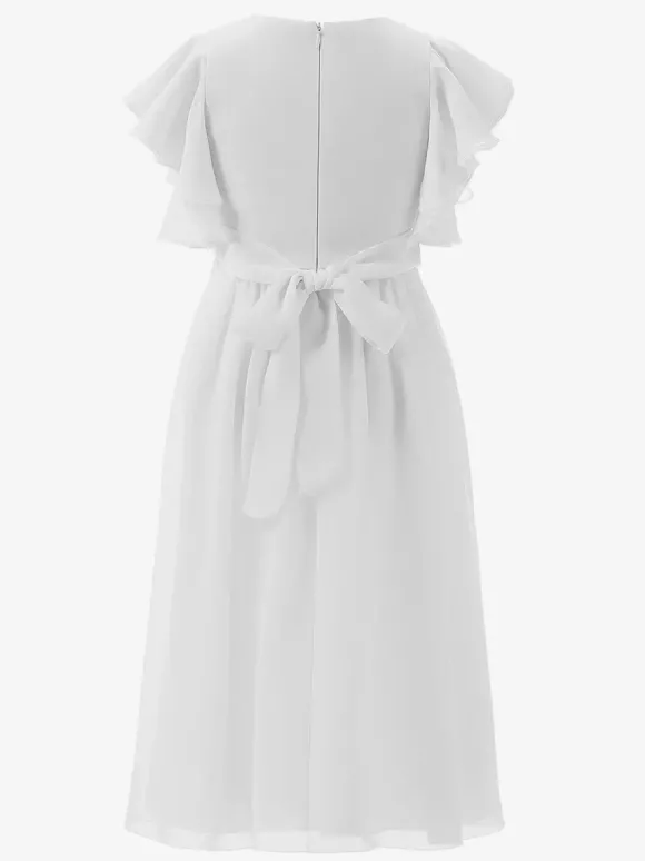 Robes de demoiselle d'honneur en mousseline de soie ivoire manches courtes col bijou robes de demoiselle d'honneur