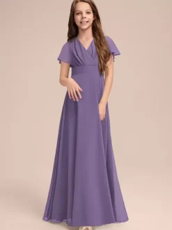 Robes de demoiselle d'honneur blanches Robes pour occasions spéciales Robes de demoiselle d'honneur à manches courtes et col en V en mousseline de soie sauge