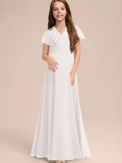 Robes de demoiselle d'honneur blanches Robes pour occasions spéciales Robes de demoiselle d'honneur à manches courtes et col en V en mousseline de soie sauge