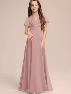 Robes de demoiselle d'honneur blanches Robes pour occasions spéciales Robes de demoiselle d'honneur à manches courtes et col en V en mousseline de soie sauge
