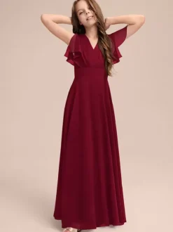 Robes de demoiselle d'honneur blanches Robes pour occasions spéciales Robes de demoiselle d'honneur à manches courtes et col en V en mousseline de soie sauge