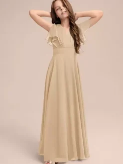 Robes de demoiselle d'honneur blanches Robes pour occasions spéciales Robes de demoiselle d'honneur à manches courtes et col en V en mousseline de soie sauge