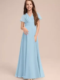 Robes de demoiselle d'honneur blanches Robes pour occasions spéciales Robes de demoiselle d'honneur à manches courtes et col en V en mousseline de soie sauge